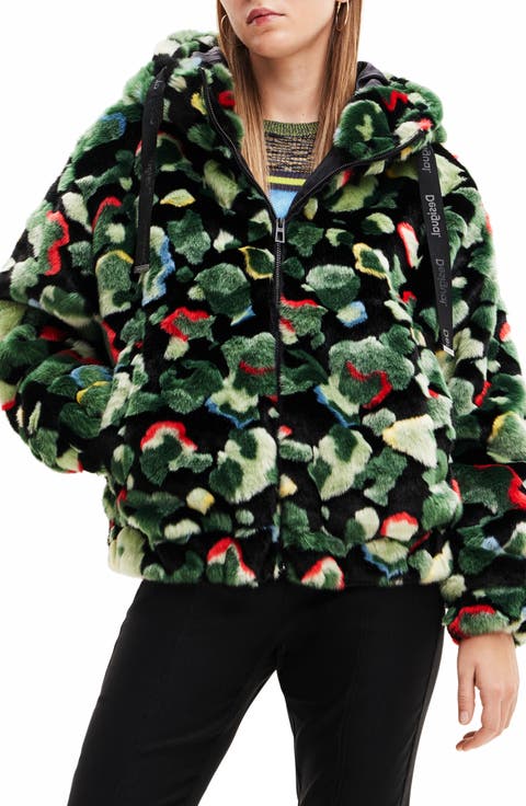 Calis Oversize Camo Faux Fur Jacket