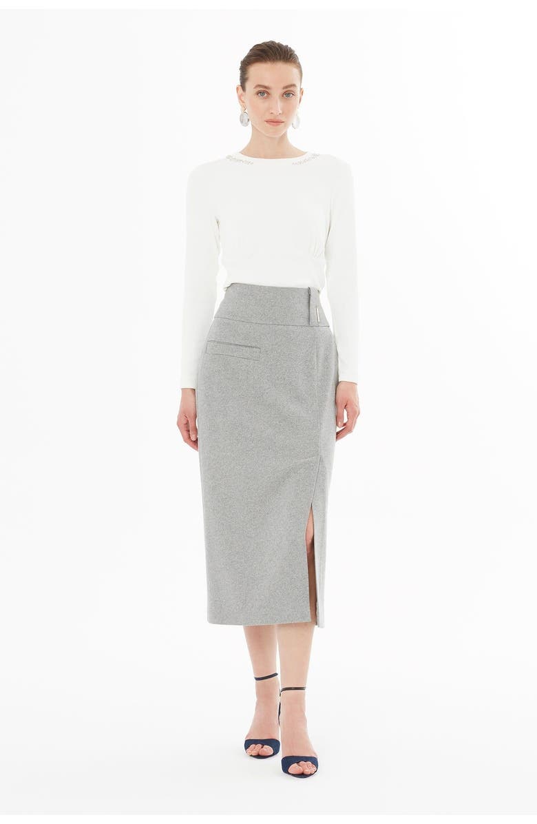 Gizia Skirt with Front Slit, Pockets and Belt Detail, Main, color, Grey