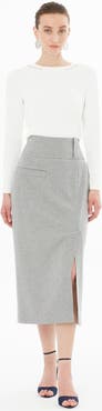 Gizia Skirt with Front Slit, Pockets and Belt Detail