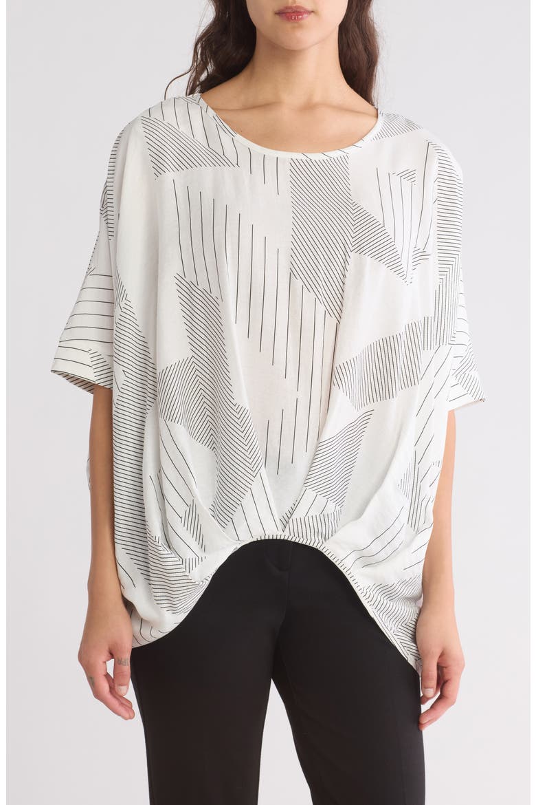 Short Sleeve Pleated Front High-Low Top, Main, color, WHITE