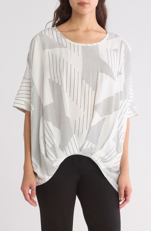 Short Sleeve Pleated Front High-Low Top