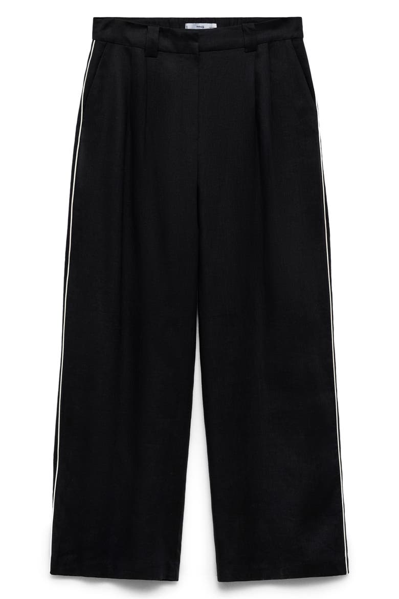 Contrast Piped Wide Leg Linen Pants, Alternate, color, BLACK