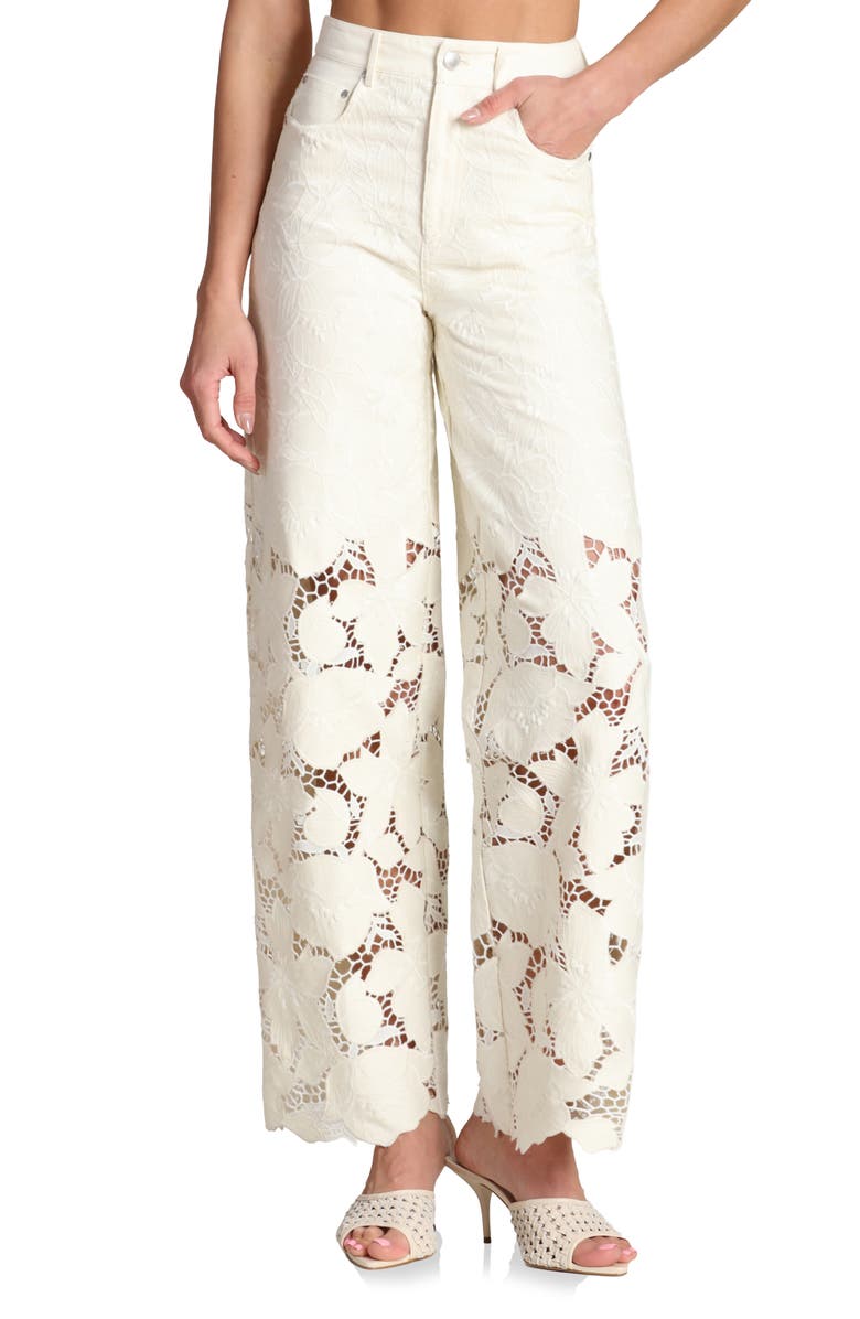 Avec Les Filles High Waist Embroidered Lace Cotton Pants, Main, color, Off White