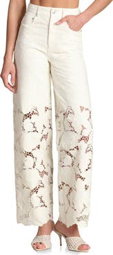 Avec Les Filles High Waist Embroidered Lace Cotton Pants