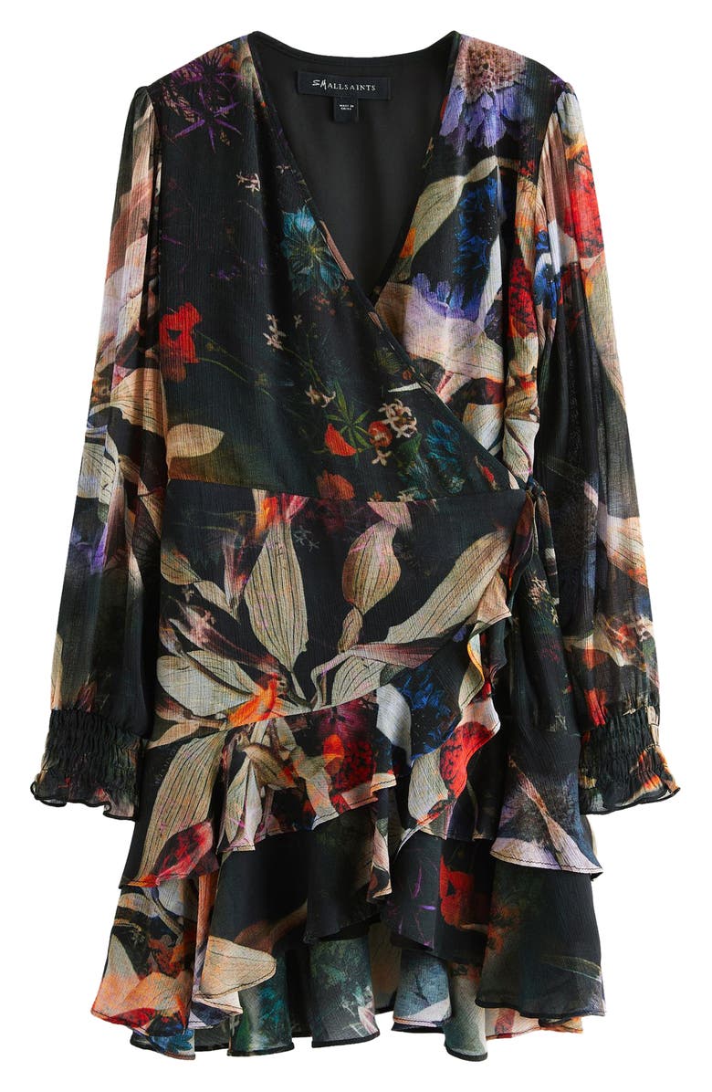 smALLSAINTS by ALLSAINTS Kids
 Floral Wrap Front Long Sleeve Dress, Main, color, 