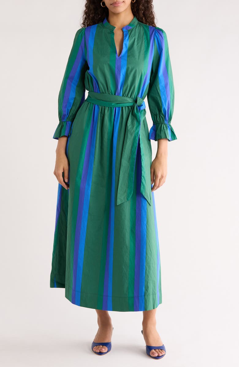 SUGARLIPS Dolary Stripe Senda Shirtdress, Main, color, Emerald-Blues
