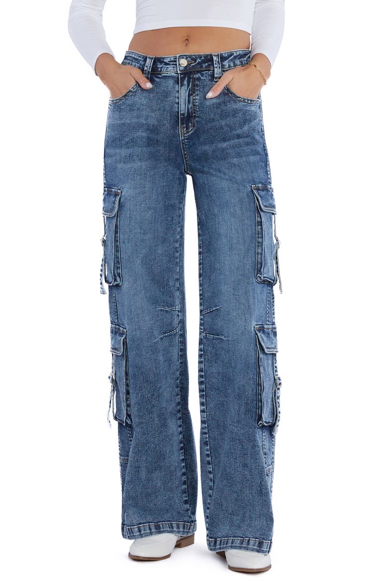 High Waist Straight Leg Cargo Jeans, Main, color, CARGO BLUE