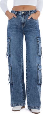 Wash Lab Denim High Waist Straight Leg Cargo Jeans