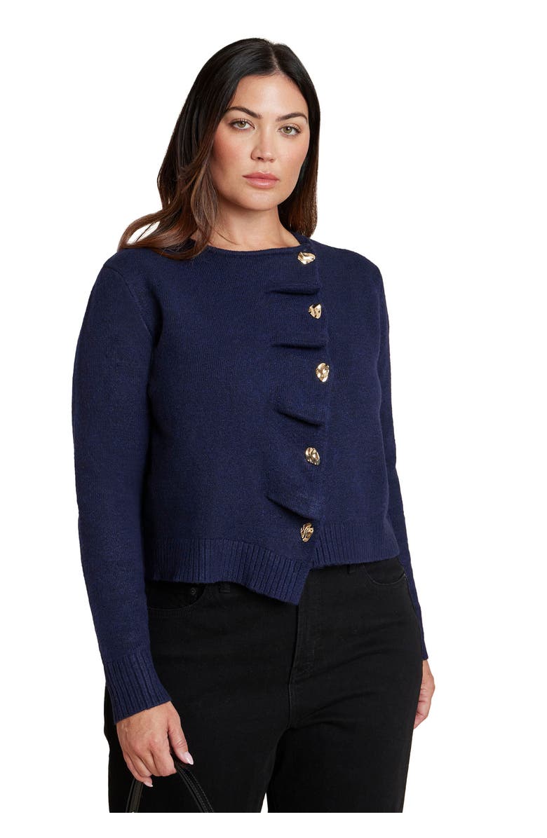 ELOQUII Pleated Cardigan, Main, color, Navy