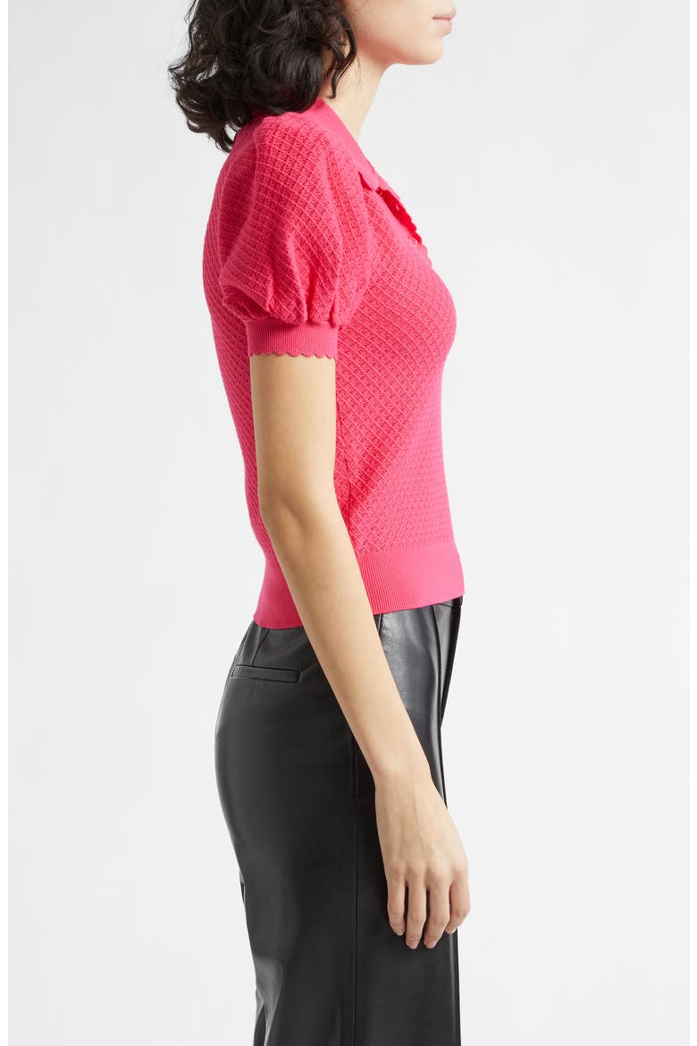 Ramona Puff SleevePointelle Polo Sweater, Alternate, color, DEEP PINK