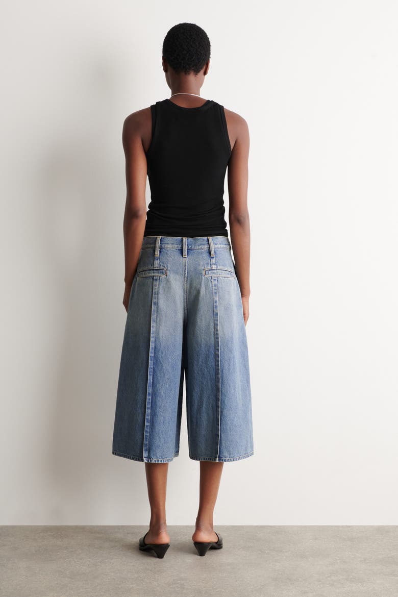 Pintucked Denim Culottes, Alternate, color, BLUE