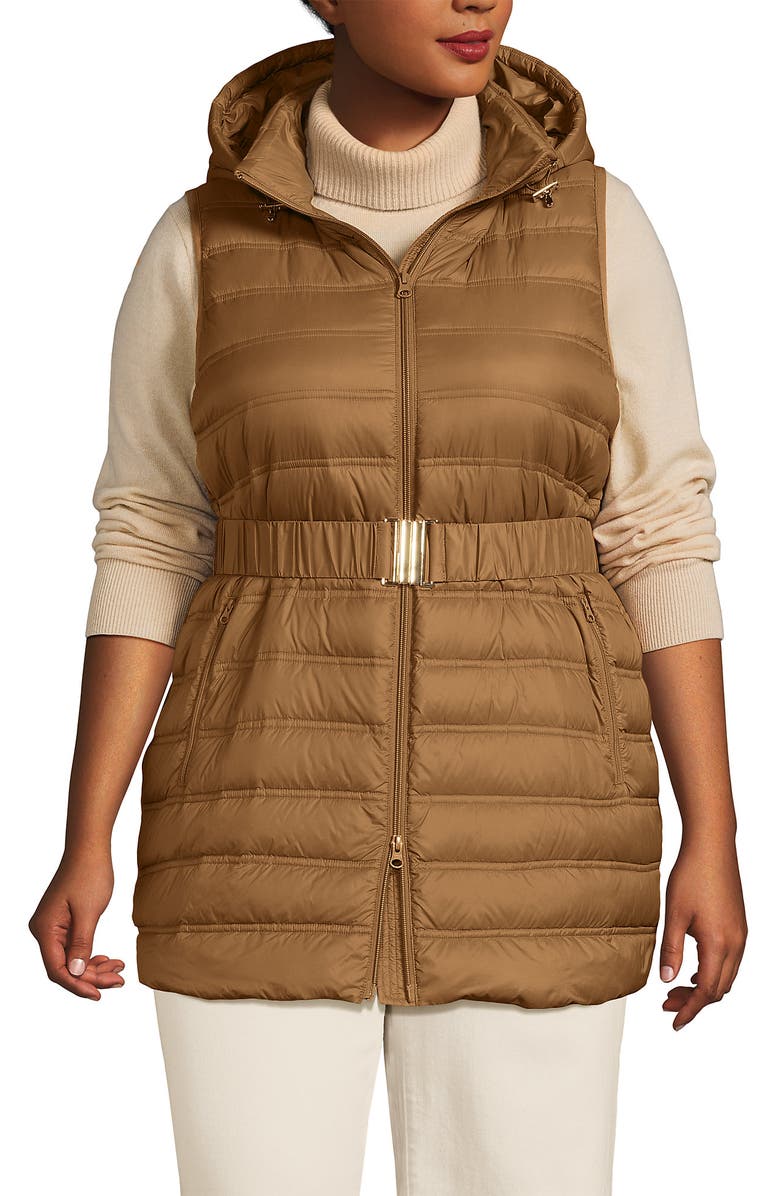 Lands' End Plus Size Wanderweight Belted Packable Down Vest, Main, color,