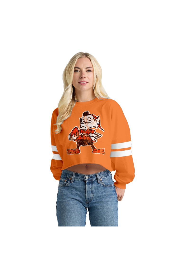 Women's Spirit Jersey  Orange Cleveland Browns Oversized Cropped Stripe Long Sleeve T-Shirt, Main, color, Orange