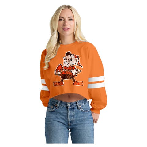 Women's Spirit Jersey  Orange Cleveland Browns Oversized Cropped Stripe Long Sleeve T-Shirt