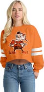 SPIRIT JERSEY Women's Spirit Jersey Orange Cleveland Browns Oversized Cropped Stripe Long Sleeve T-Shirt