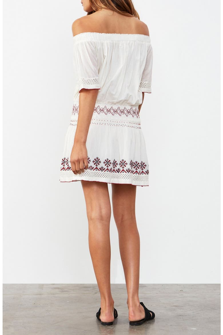 'Marietta' Embroidered Off the Shoulder Dress, Alternate, color, IVORY