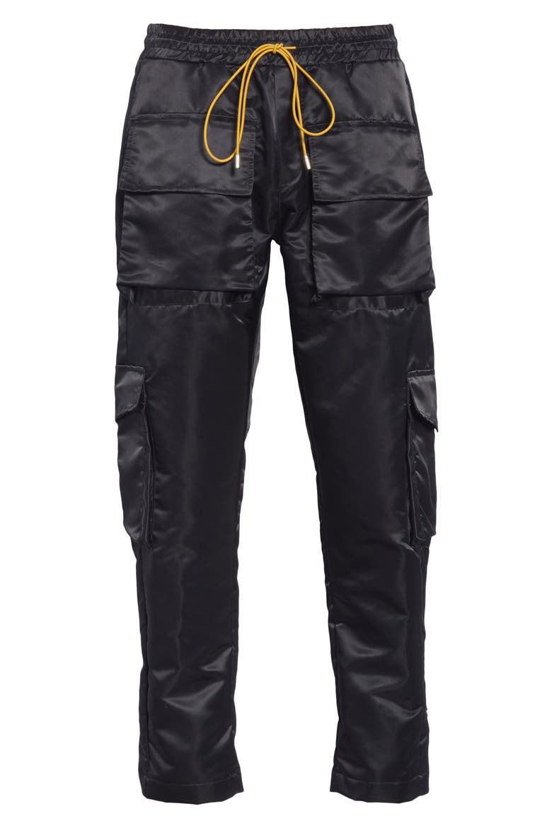 Cropped Satin Cargo Pants, Alternate, color, SATIN BLACK