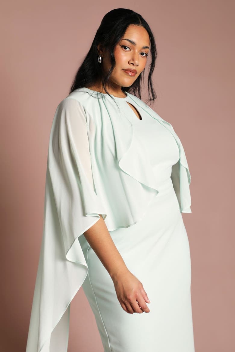 Plus Chiffon Cape Maxi Dress, Alternate, color, Mint