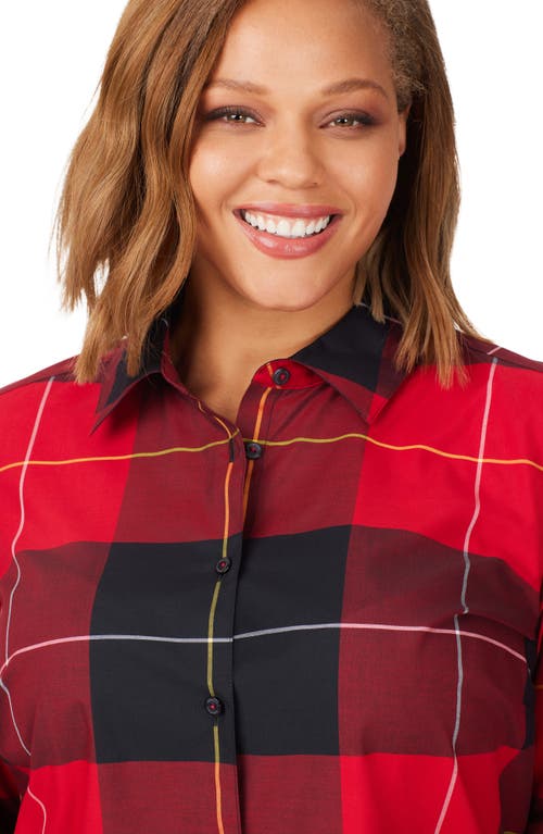 Foxcroft Rhea Plaid Cotton Blend Button-up Shirt In Black/red