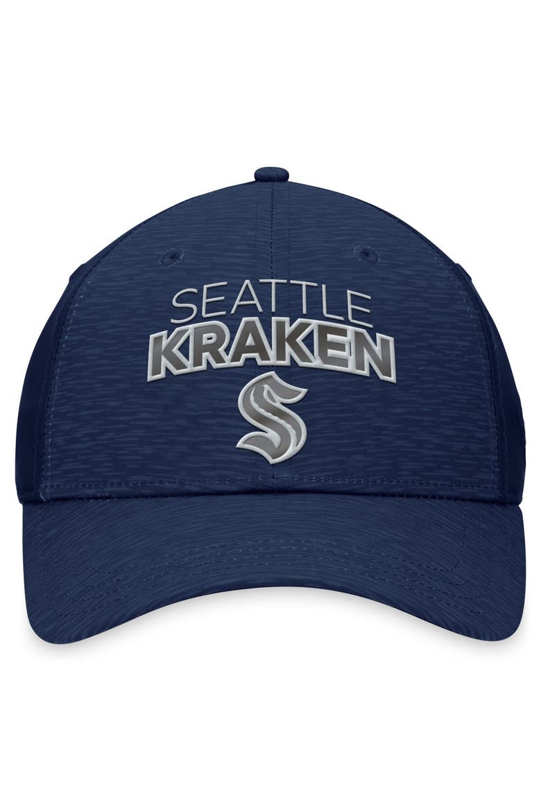 Men's Fanatics Branded Deep Sea Blue Seattle Kraken Authentic Pro Road Stack Logo Flex Hat, Alternate, color, Navy