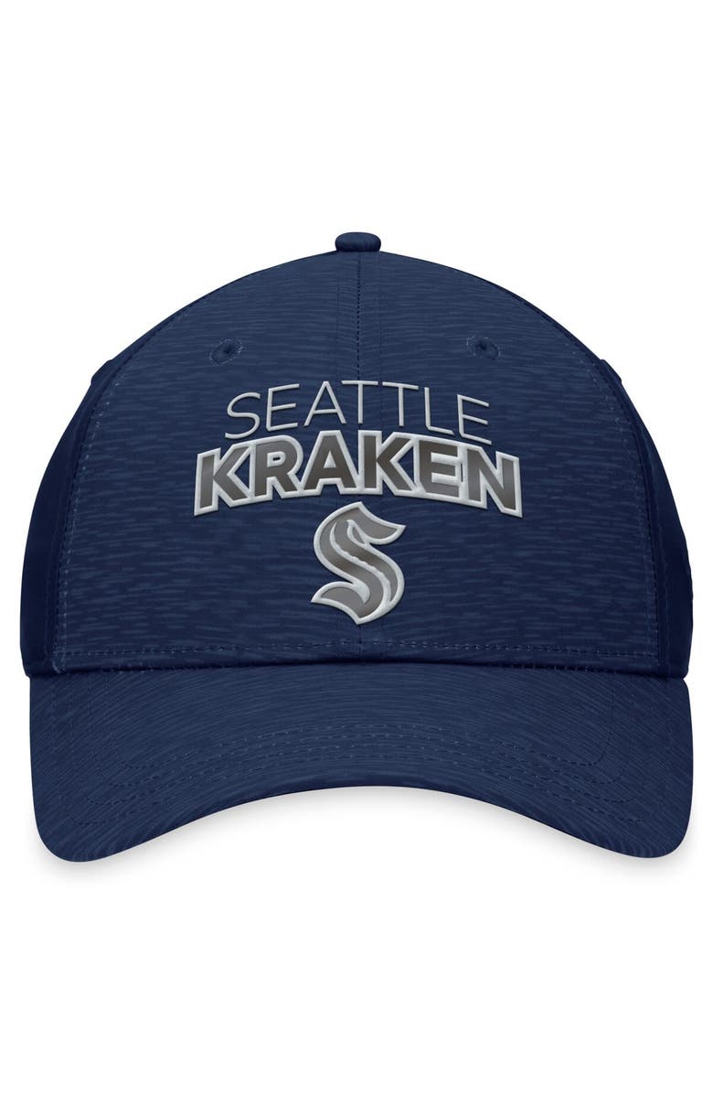 FANATICS Men's Fanatics Branded Deep Sea Blue Seattle Kraken Authentic Pro Road Stack Logo Flex Hat, Alternate, color, Navy