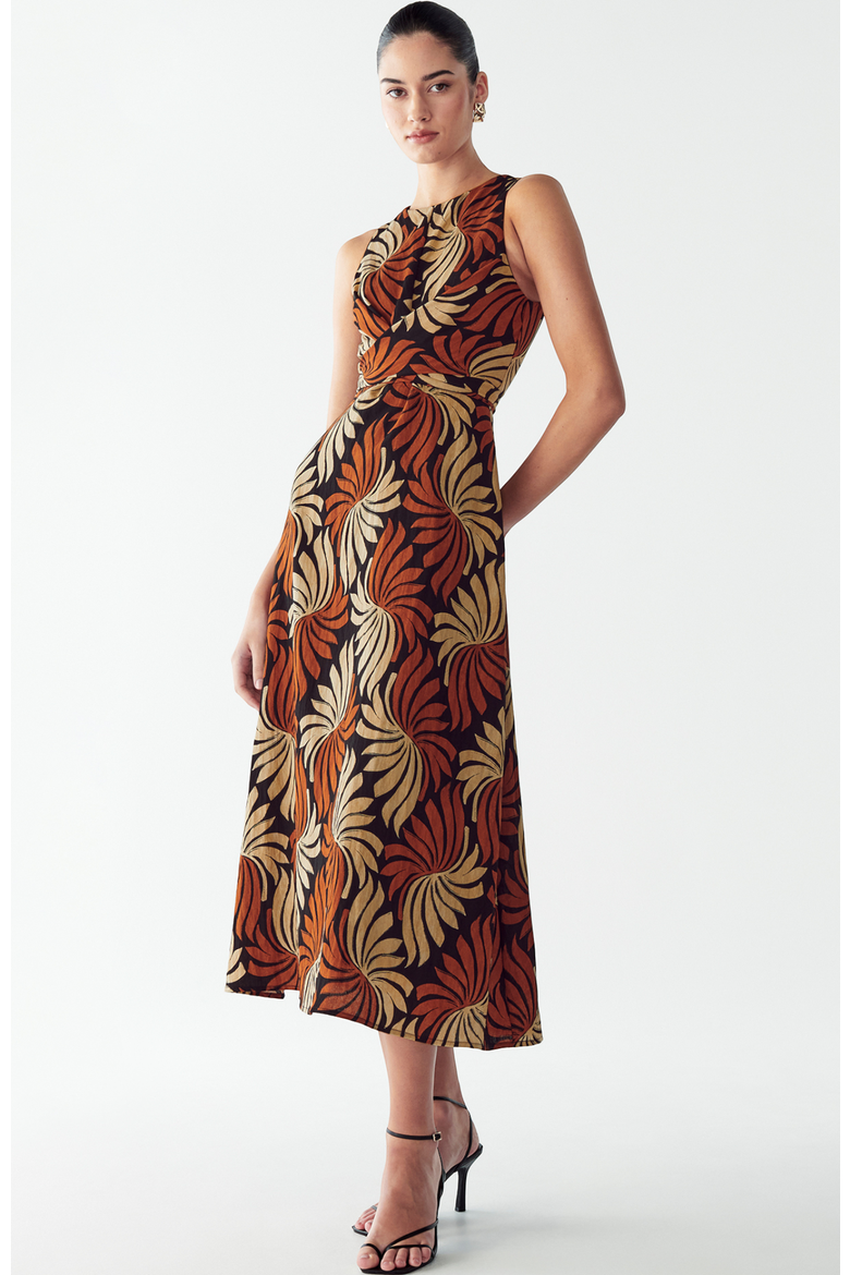 Revival Midi Dress, Alternate, color, Golden Leaf