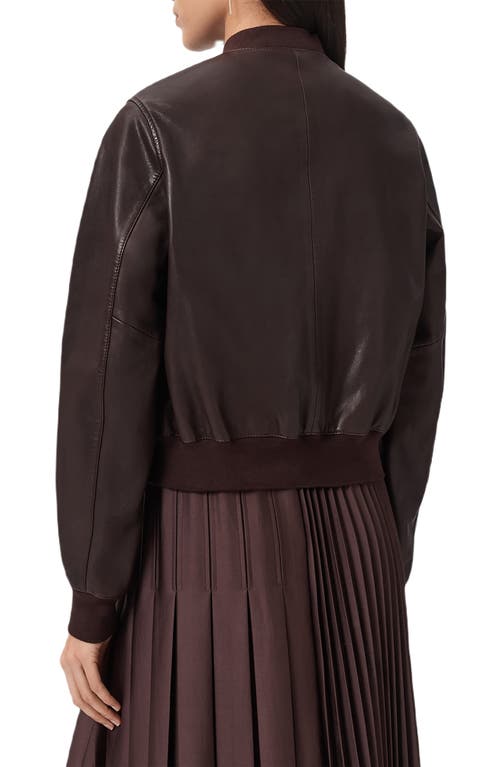 Allsaints Orten Leather Bomber Jacket In Burgundy