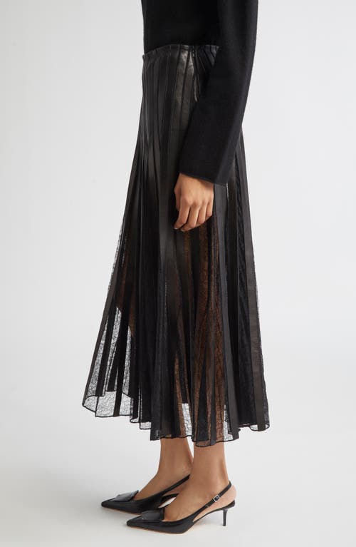 Brandon Maxwell Alix Leather Strip & Lace Skirt In Black