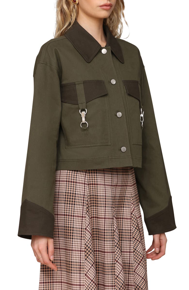 Avec Les Filles Crop Trucker Jacket, Alternate, color, Olive