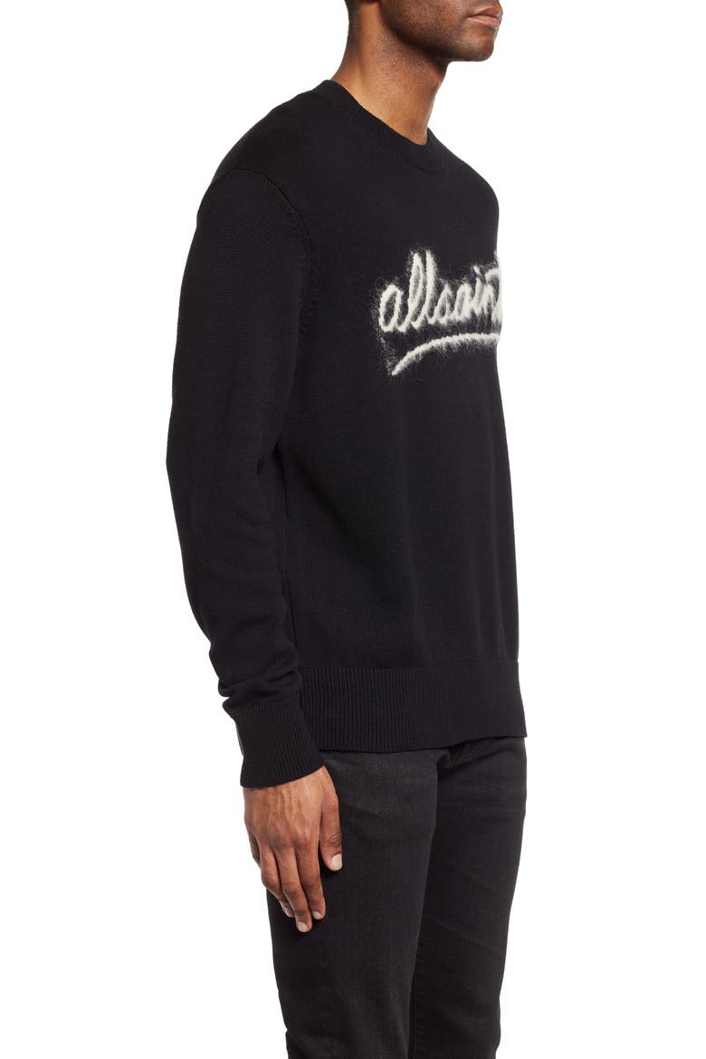 Signature Hairy Logo Cotton Crewneck Sweater, Alternate, color, BLACK