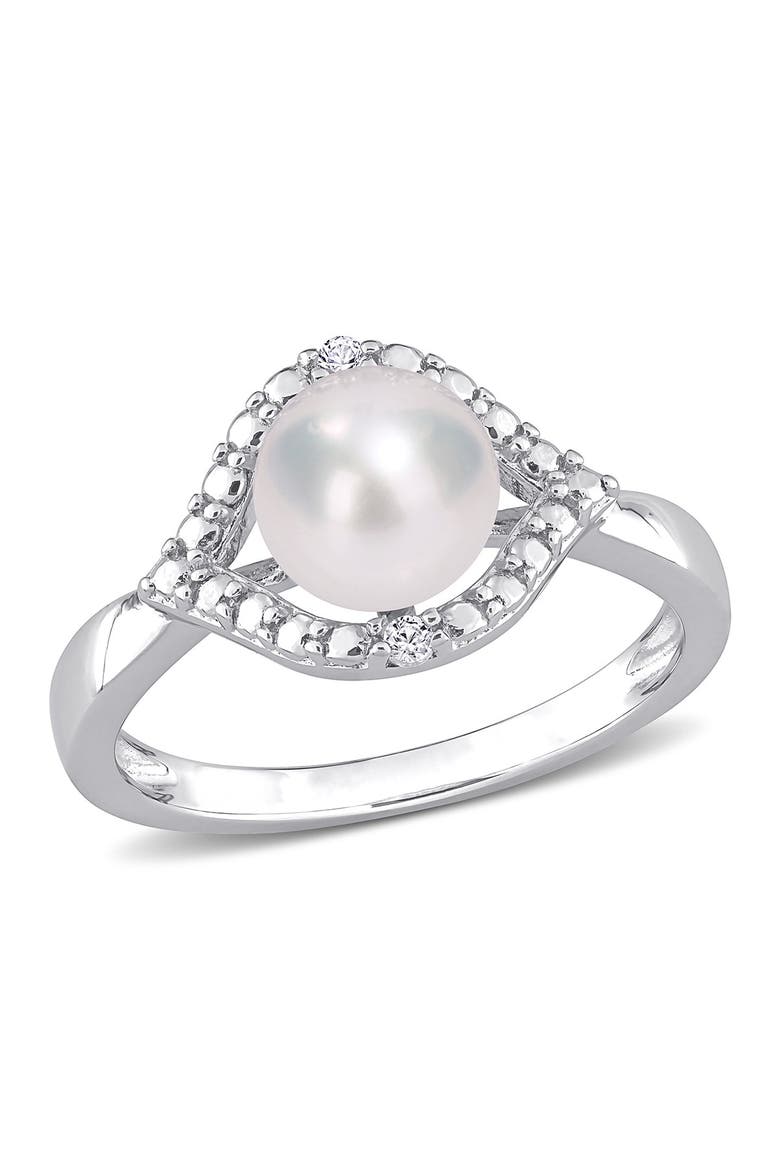Sterling Silver 7mm Cultured Freshwater Pearl & Sapphire Eye Ring, Main, color, WHITE