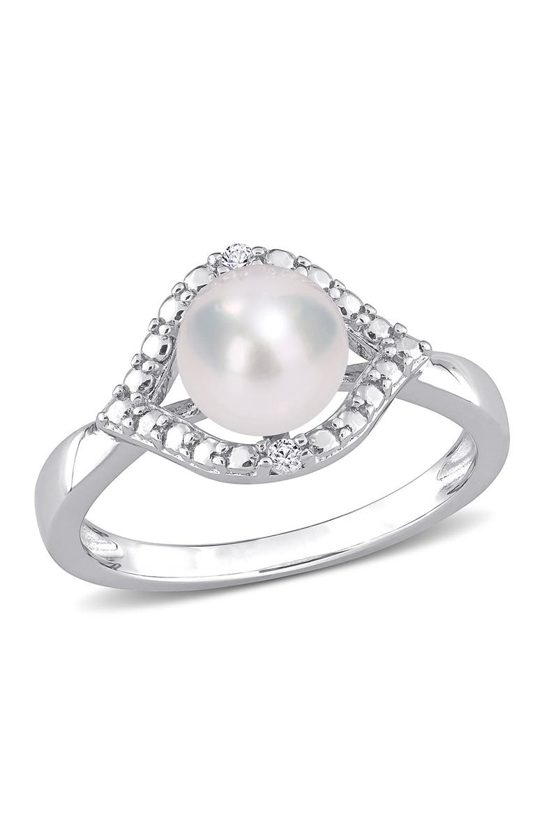 DELMAR Sterling Silver 7mm Cultured Freshwater Pearl & Sapphire Eye Ring, Main, color, White