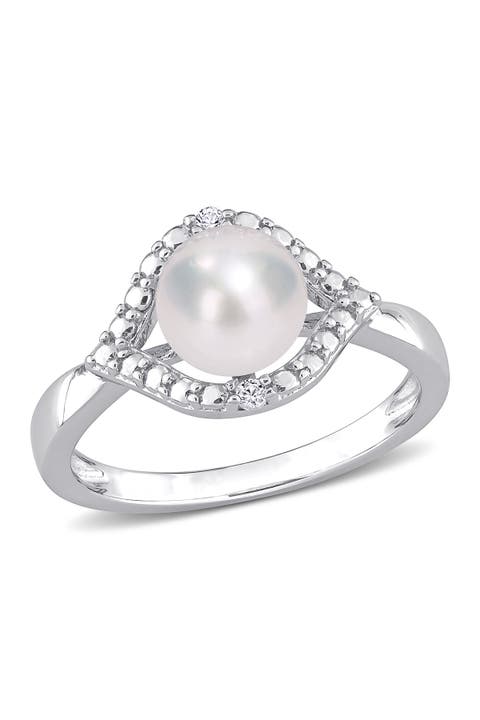 Sterling Silver 7mm Cultured Freshwater Pearl & Sapphire Eye Ring