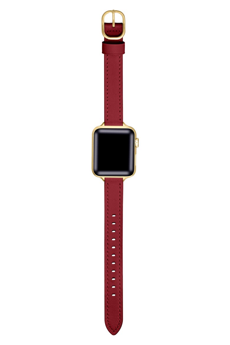 Carmen Skinny Leather Apple Watch® Watchband, Alternate, color, CRANBERRY