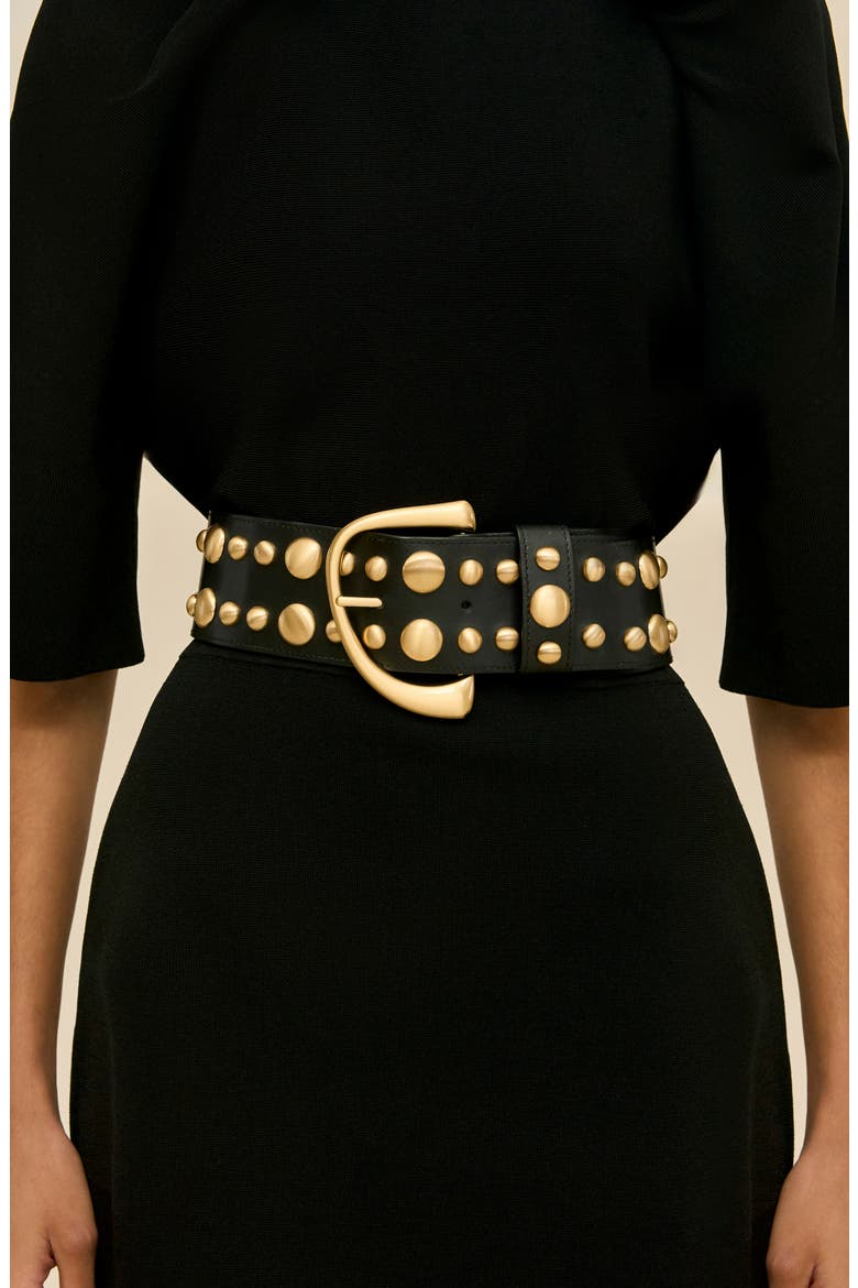 Zoe Studded Leather Belt, Alternate, color, BLACK