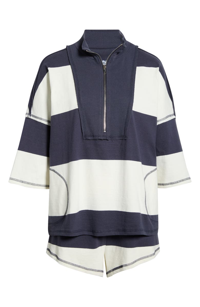 Free People FP Movement Retro Rugby Half Zip Top & Shorts Set, Main, color, Midnight Navy Combo