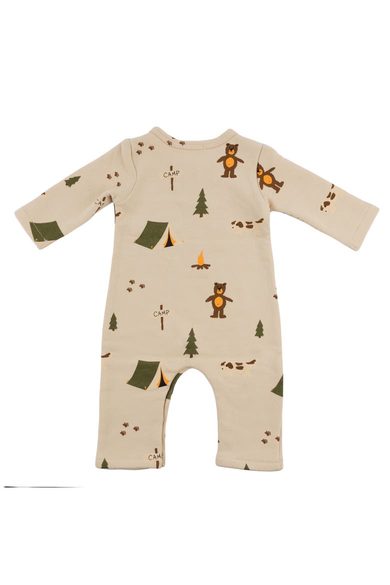 Camping Print One Button Romper French Terry- Infant, Alternate, color, Biscotti