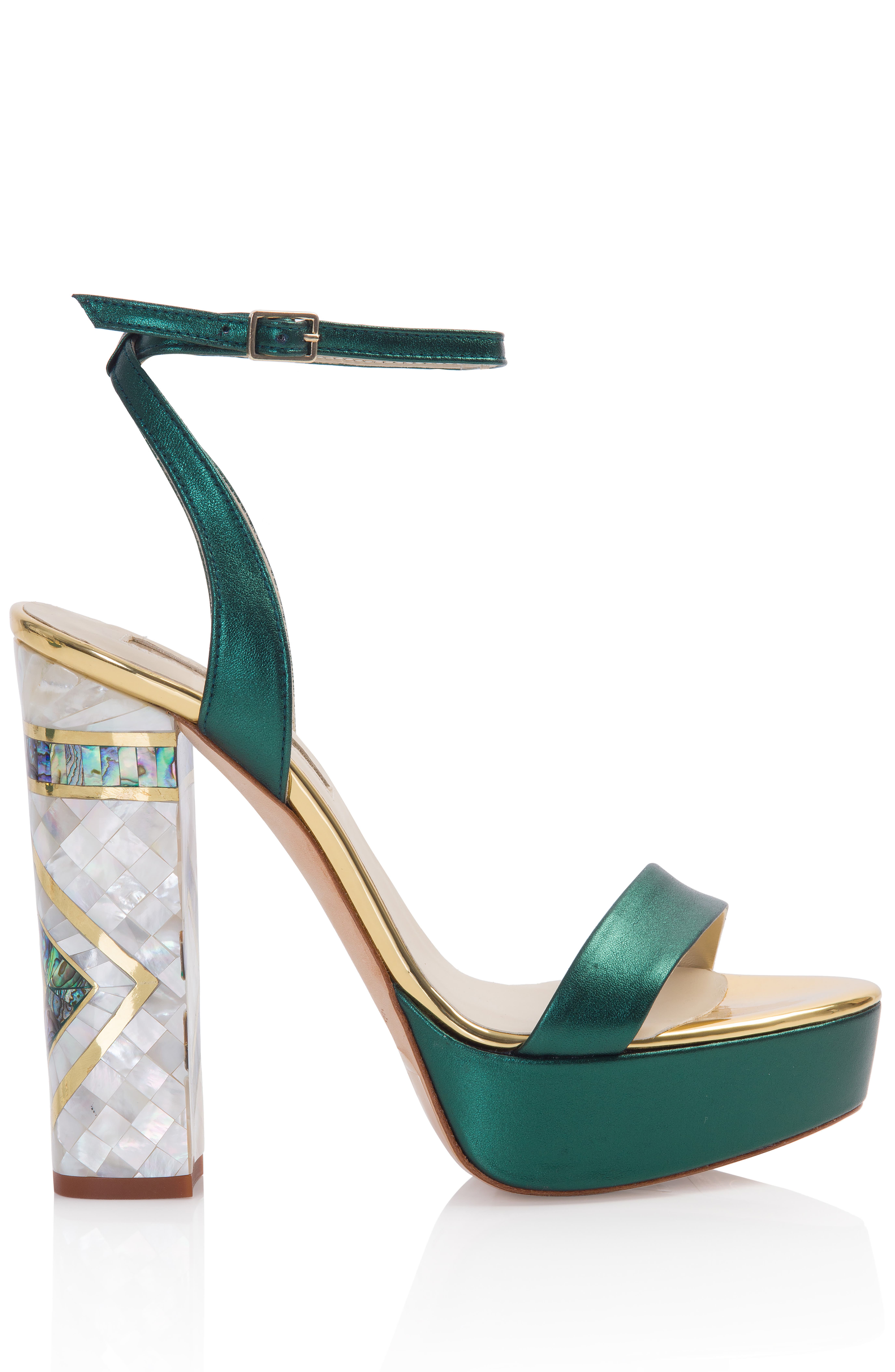Arte Ankle Strap Pearl Heel Sandal, Main, color, Green