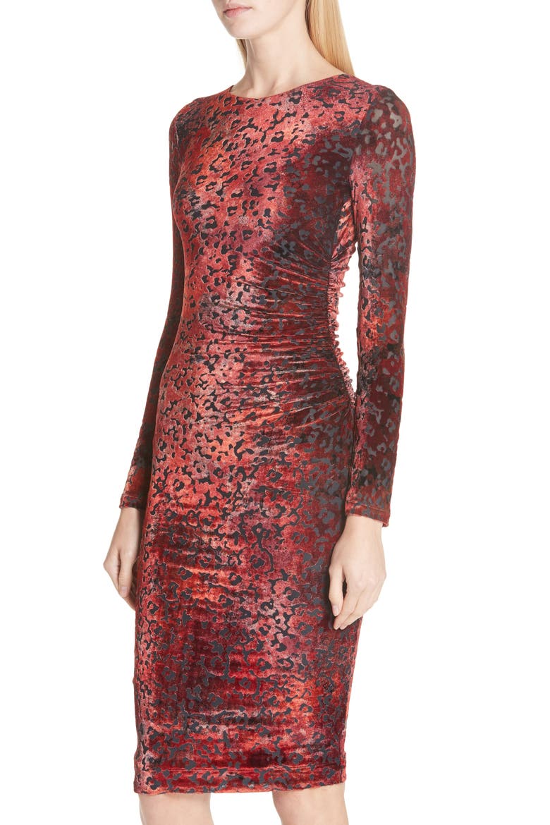 Leopard Burnout Velvet Dress, Alternate, color, ROSSO