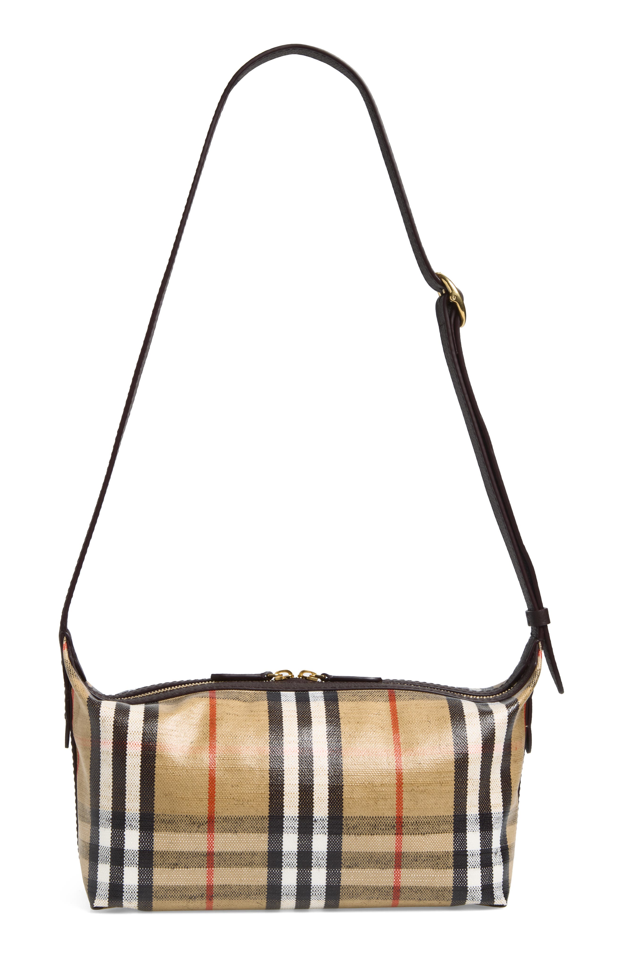 Burberry Highlands Check Coated Canvas Sling Bag, Alternate, color, Sand