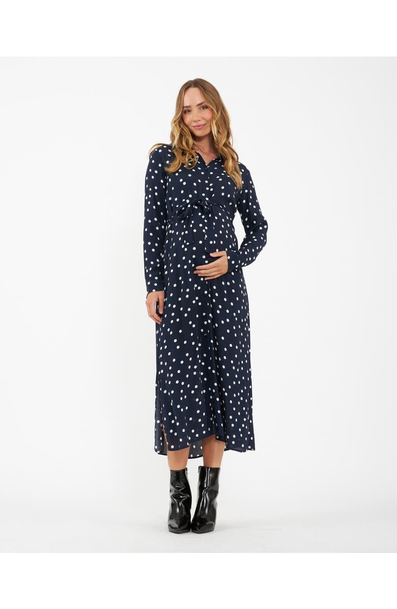 Ripe Maternity Spot Shirt Dress  Navy / White, Main, color, Navy / White