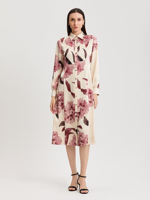 Floral Crepe de Chine Midi Shirtdress