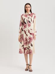 Misook Floral Crepe de Chine Midi Shirtdress