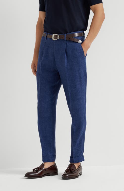 Brunello Cucinelli Silk-wool-cashmere Tapered Trousers In Indigo