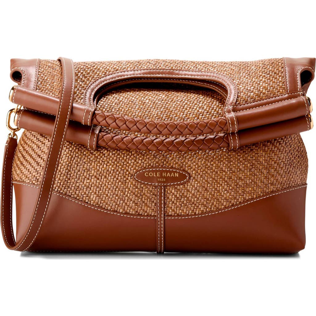 Cole Haan Carolyn Raffia Foldover Tote In Natural Tan