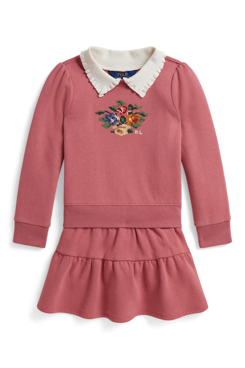 Kids' Cross-Stitch Fleece Sweatshirt & Skirt Set, Main, color, PINK