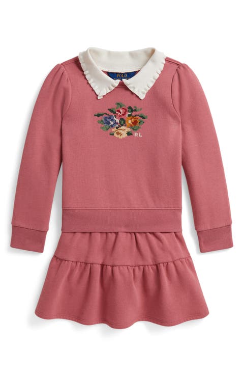 Kids' Cross-Stitch Fleece Sweatshirt & Skirt Set