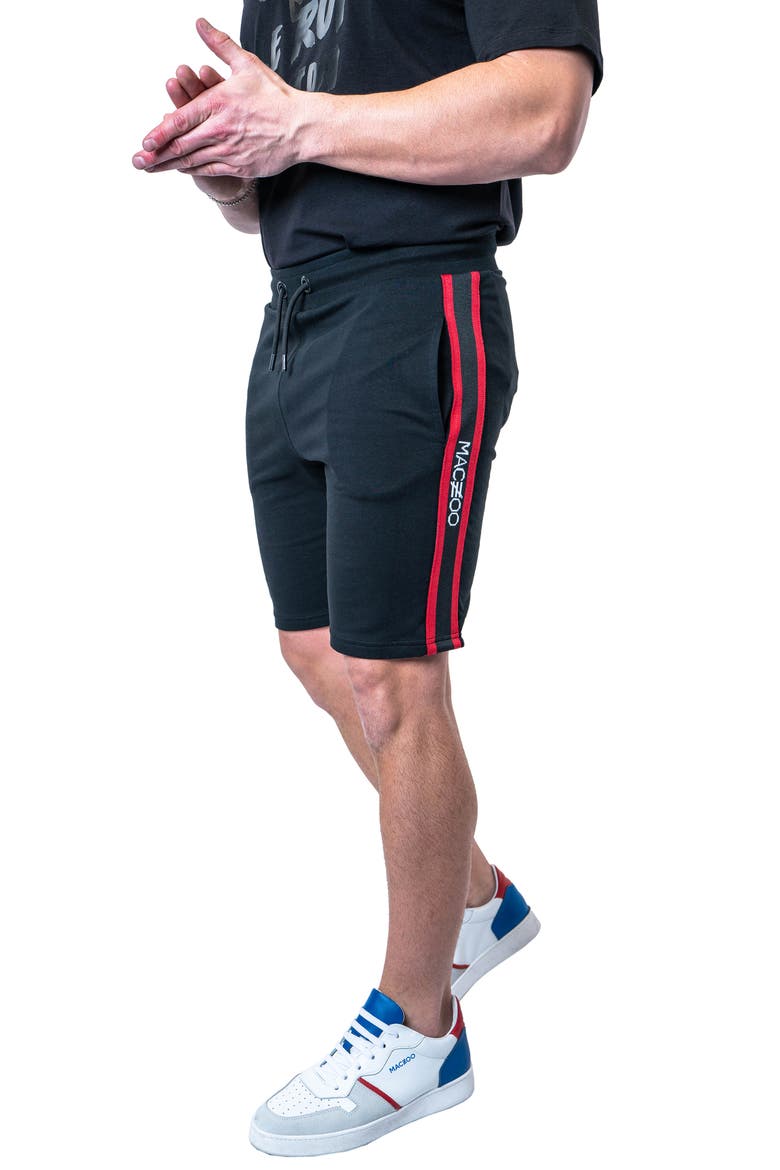 Royal Black Cotton Knit Drawstring Shorts, Alternate, color, BLACK