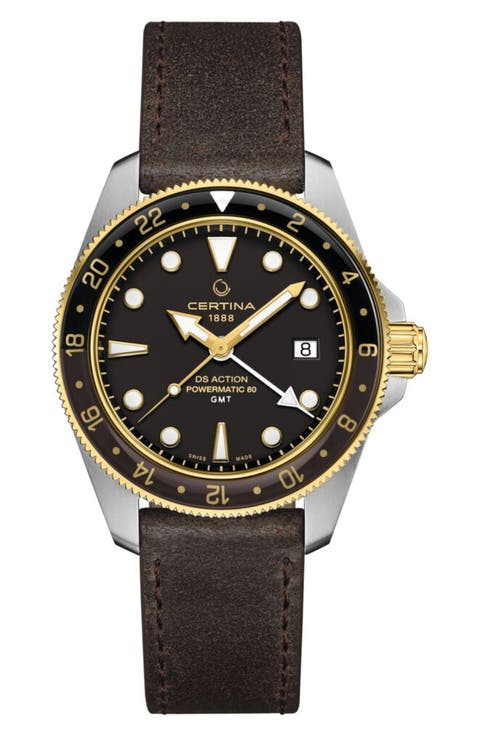 DS Action GMT Automatic Leather Strap Watch, 41mm