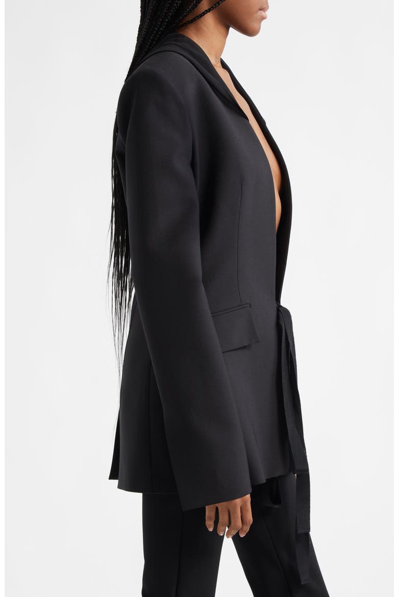 Tie Front Stretch Hooded Blazer, Alternate, color, BLACK